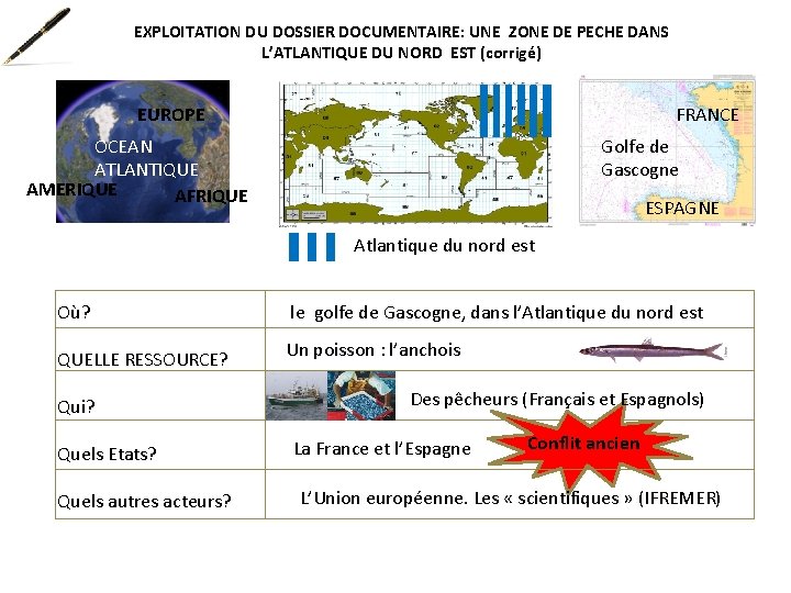 EXPLOITATION DU DOSSIER DOCUMENTAIRE: UNE ZONE DE PECHE DANS L’ATLANTIQUE DU NORD EST (corrigé)