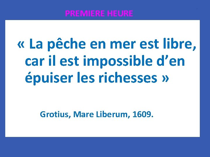 PREMIERE HEURE . « La pêche en mer est libre, car il est impossible