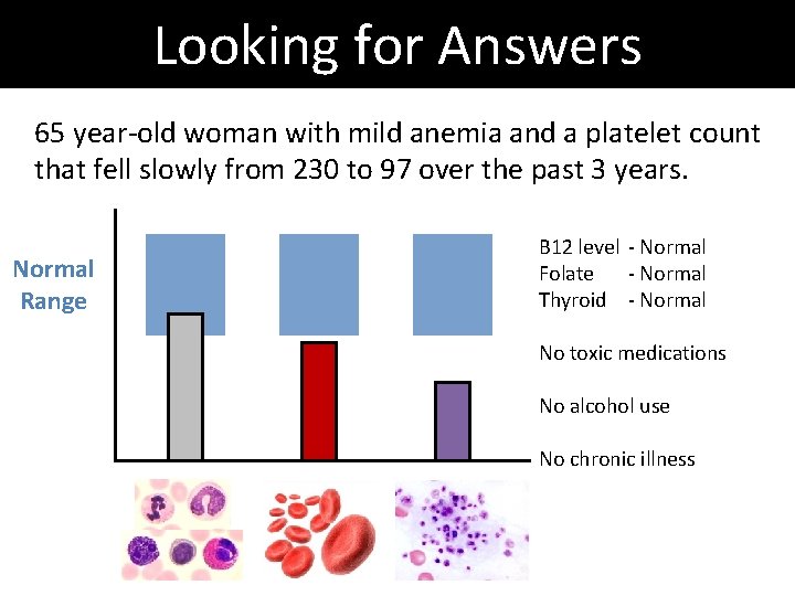 Looking for Answers 65 year-old woman with mild anemia and a platelet count that