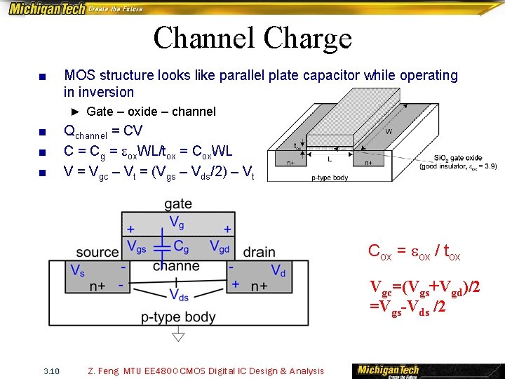 Channel Charge ■ MOS structure looks like parallel plate capacitor while operating in inversion