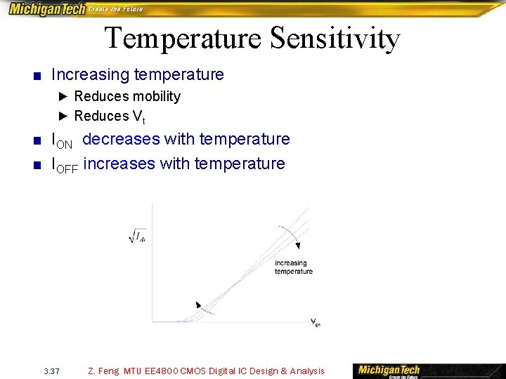 Temperature Sensitivity ■ Increasing temperature ► Reduces mobility ► Reduces Vt ■ ION decreases