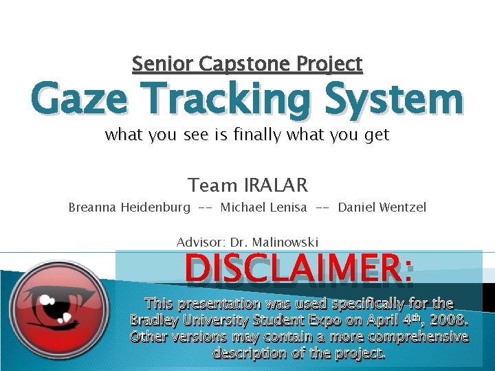 Senior Capstone Project Gaze Tracking System what you see is finally what you get
