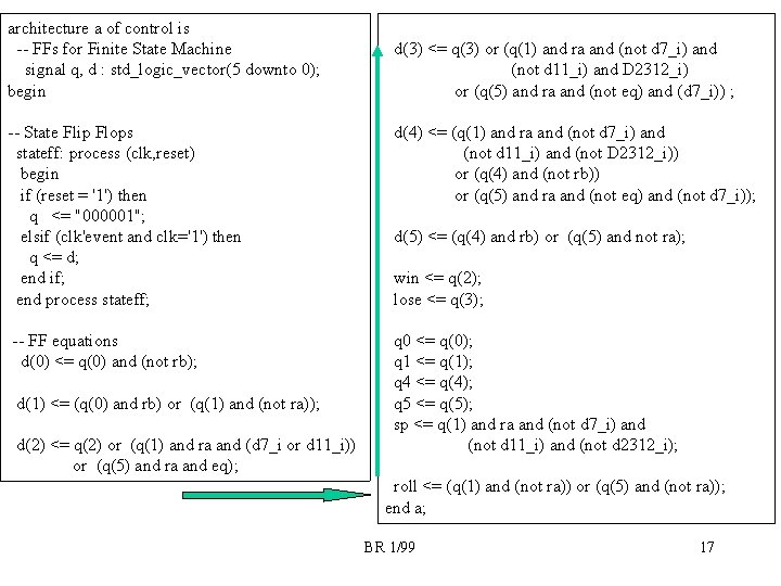 architecture a of control is -- FFs for Finite State Machine signal q, d