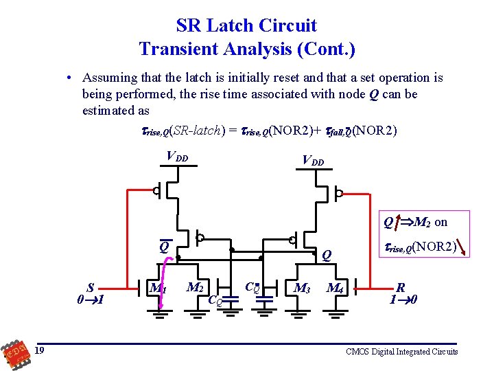 SR Latch Circuit Transient Analysis (Cont. ) • Assuming that the latch is initially
