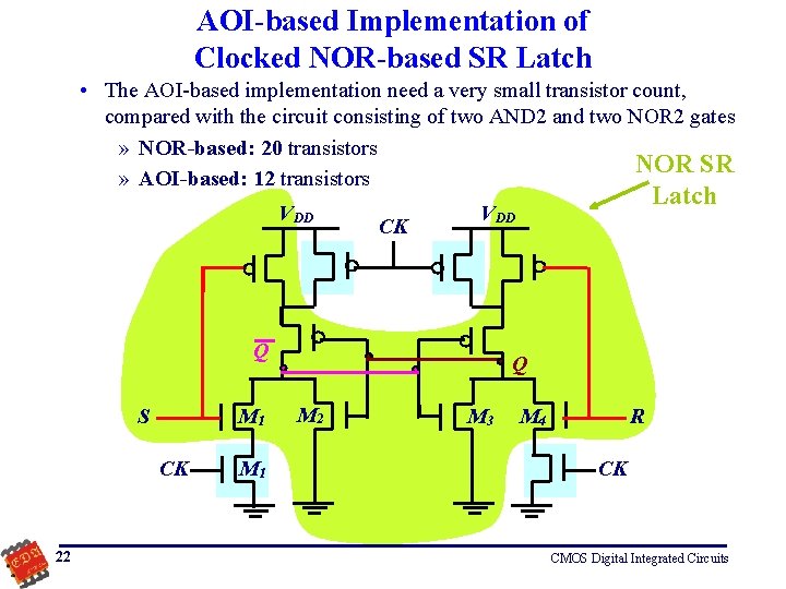 AOI-based Implementation of Clocked NOR-based SR Latch • The AOI-based implementation need a very