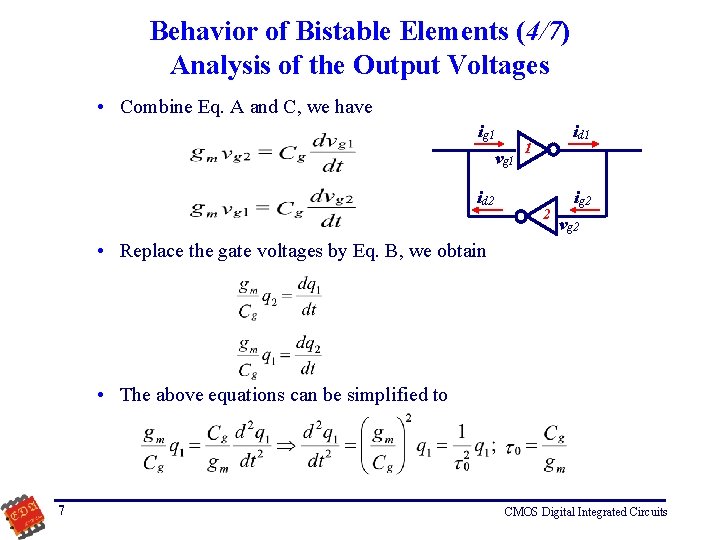Behavior of Bistable Elements (4/7) Analysis of the Output Voltages • Combine Eq. A