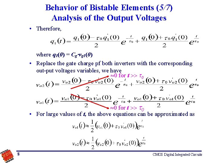 Behavior of Bistable Elements (5/7) Analysis of the Output Voltages • Therefore, where q