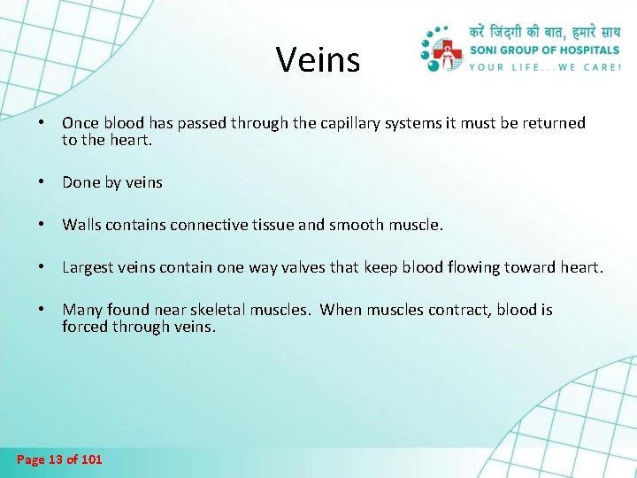 Veins • Once blood has passed through the capillary systems it must be returned