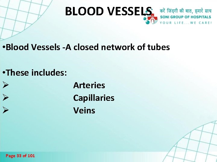 BLOOD VESSELS • Blood Vessels -A closed network of tubes • These includes: Ø
