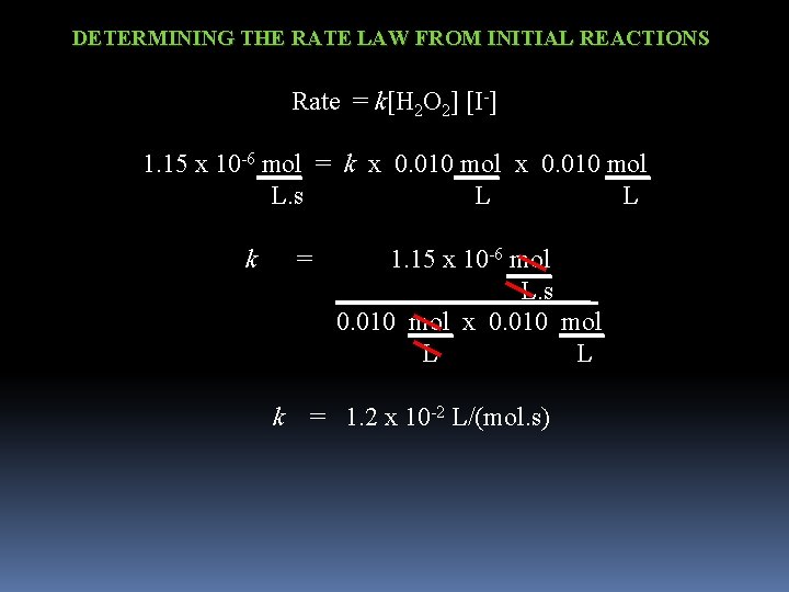 DETERMINING THE RATE LAW FROM INITIAL REACTIONS Rate = k[H 2 O 2] [I-]