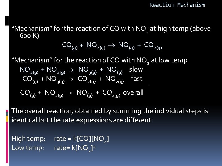 Reaction Mechanism “Mechanism” for the reaction of CO with NO 2 at high temp