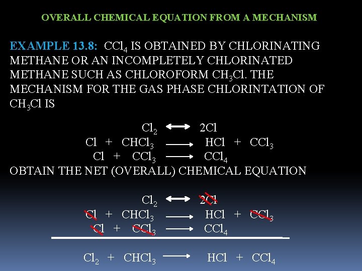 OVERALL CHEMICAL EQUATION FROM A MECHANISM EXAMPLE 13. 8: CCl 4 IS OBTAINED BY
