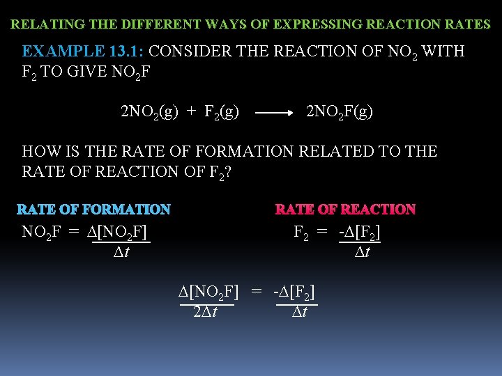 RELATING THE DIFFERENT WAYS OF EXPRESSING REACTION RATES EXAMPLE 13. 1: CONSIDER THE REACTION