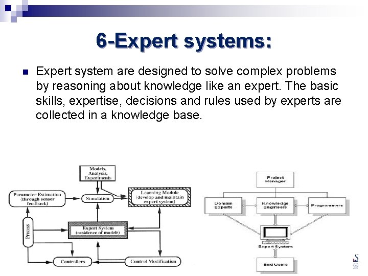 6 -Expert systems: n Expert system are designed to solve complex problems by reasoning