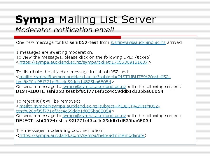 Sympa Mailing List Server Moderator notification email One new message for list sshi 052