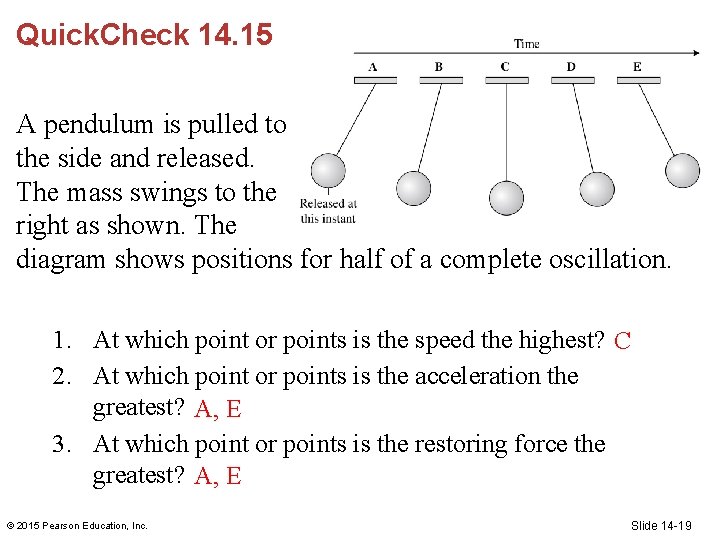 Quick. Check 14. 15 A pendulum is pulled to the side and released. The