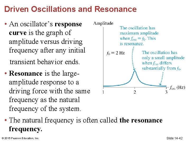 Driven Oscillations and Resonance • An oscillator’s response curve is the graph of amplitude