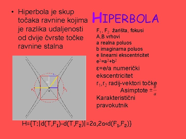 • Hiperbola je skup točaka ravnine kojima je razlika udaljenosti od dvije čvrste • Hiperbola je skup točaka ravnine kojima je razlika udaljenosti od dvije čvrste