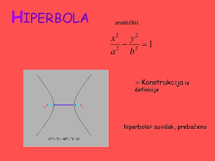 HIPERBOLA Konstrukcija iz definicije hiperbola= suvišak, prebačeno 