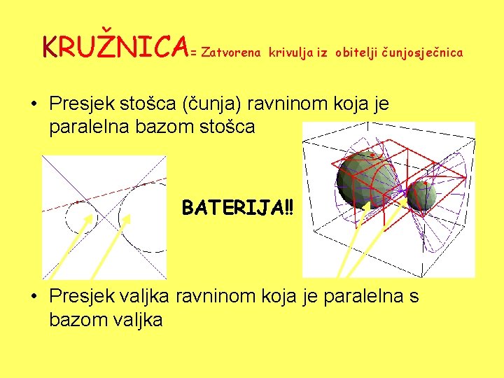 KRUŽNICA= Zatvorena krivulja iz obitelji čunjosječnica • Presjek stošca (čunja) ravninom koja je paralelna