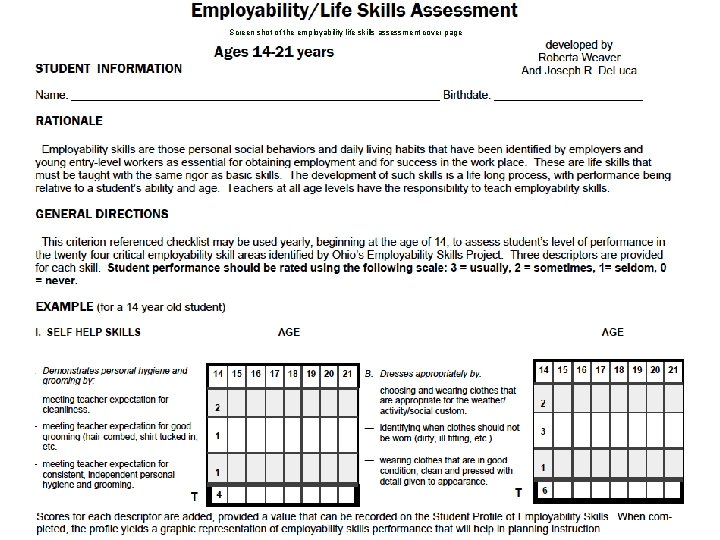 Screen shot of the employability life skills assessment cover page 