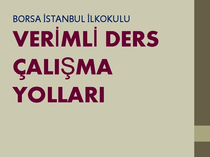 BORSA İSTANBUL İLKOKULU VERİMLİ DERS ÇALIŞMA YOLLARI 