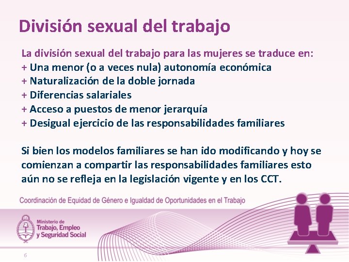 División sexual del trabajo La división sexual del trabajo para las mujeres se traduce