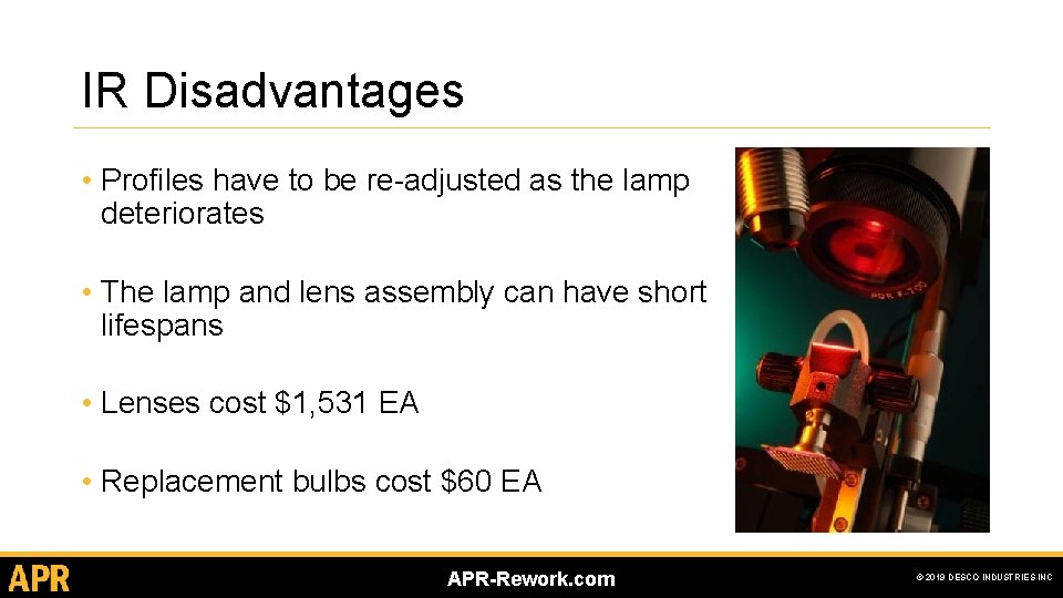 IR Disadvantages • Profiles have to be re-adjusted as the lamp deteriorates • The IR Disadvantages • Profiles have to be re-adjusted as the lamp deteriorates • The