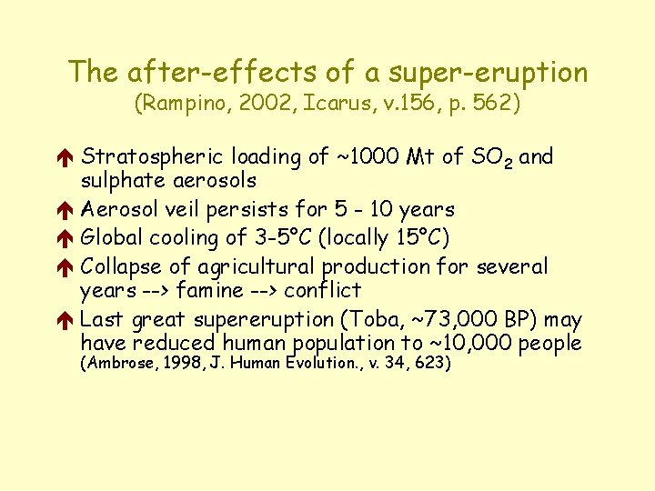 The after-effects of a super-eruption (Rampino, 2002, Icarus, v. 156, p. 562) é Stratospheric