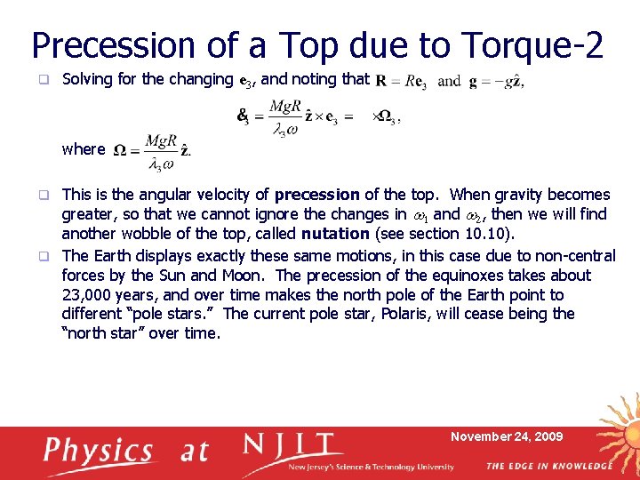 Precession of a Top due to Torque-2 q Solving for the changing e 3,