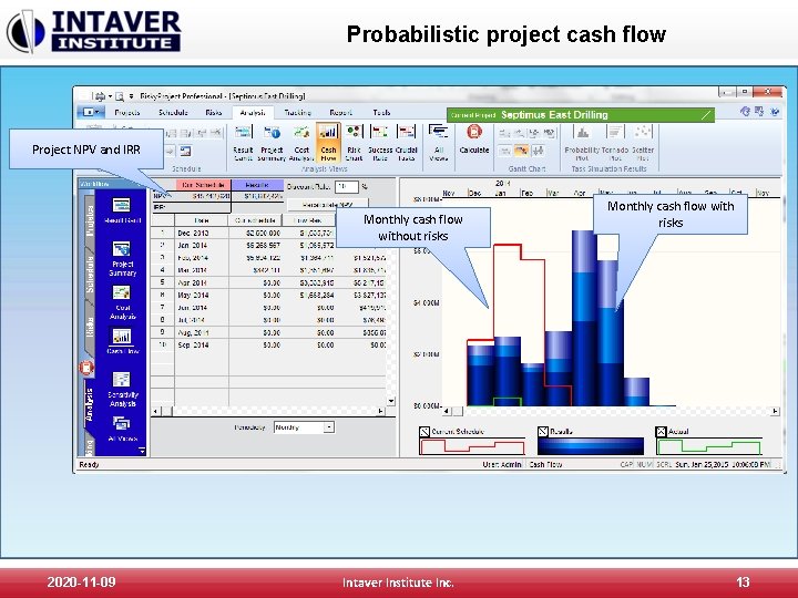 Probabilistic project cash flow Project NPV and IRR Monthly cash flow without risks 2020