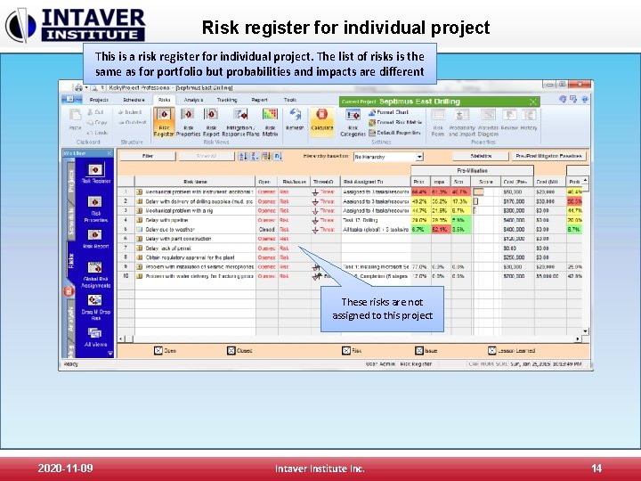 Risk register for individual project This is a risk register for individual project. The