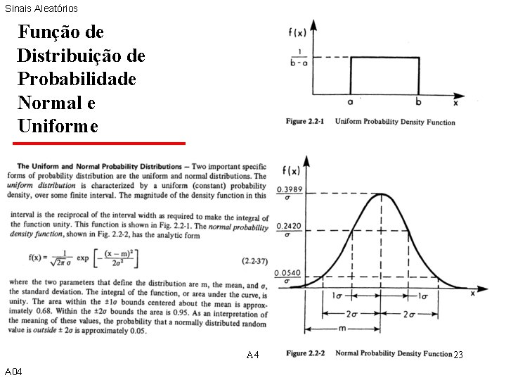 Sinais Aleatórios Função de Distribuição de Probabilidade Normal e Uniforme A 4 A 04