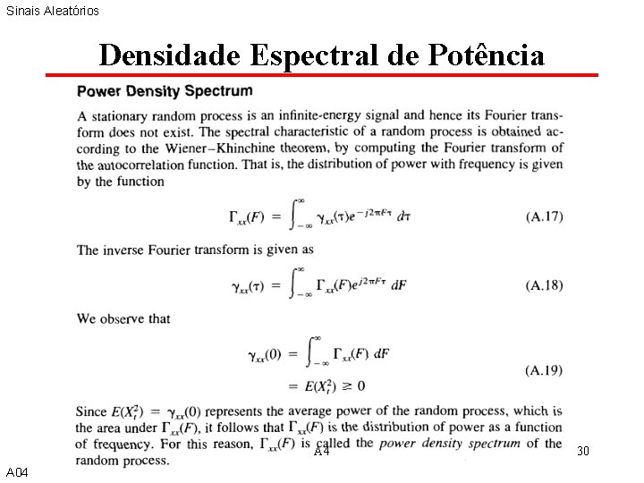 Sinais Aleatórios Densidade Espectral de Potência A 4 A 04 30 