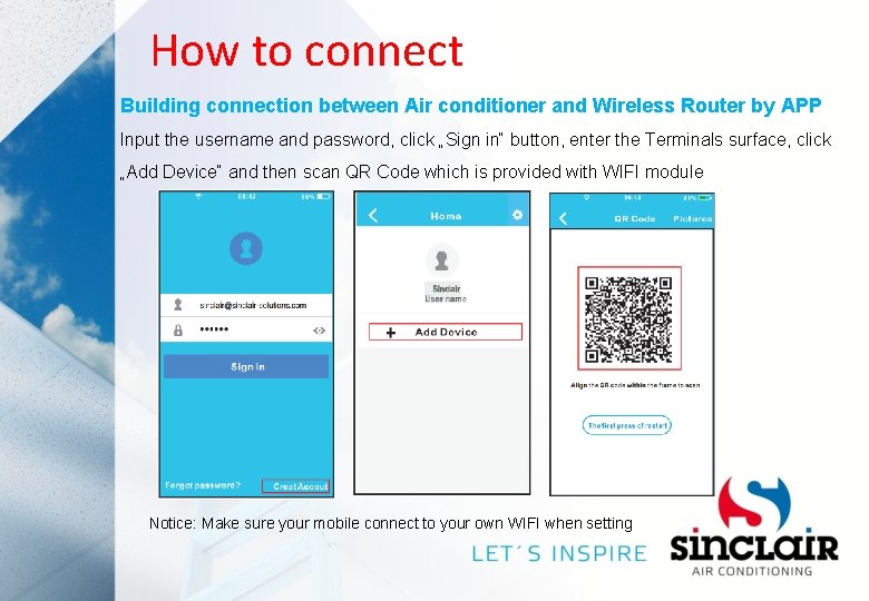 How to connect Building connection between Air conditioner and Wireless Router by APP Input
