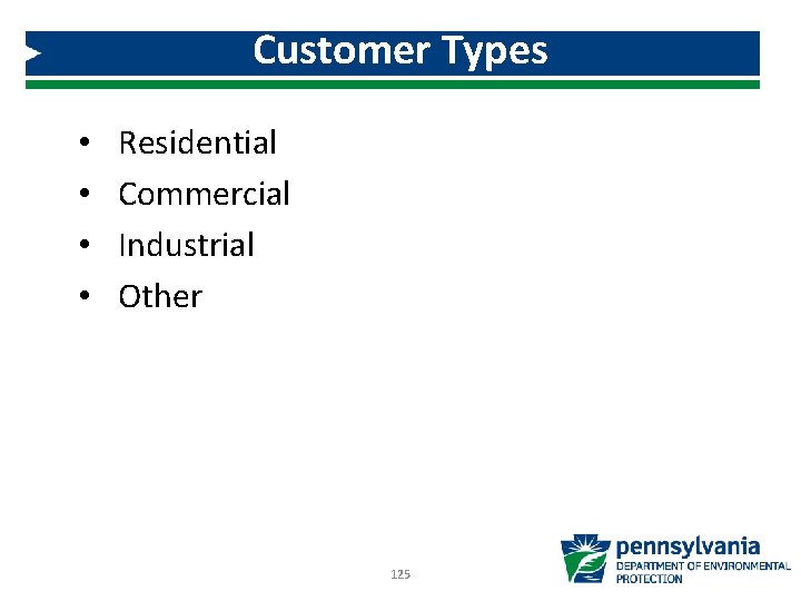 Customer Types • • Residential Commercial Industrial Other 125 