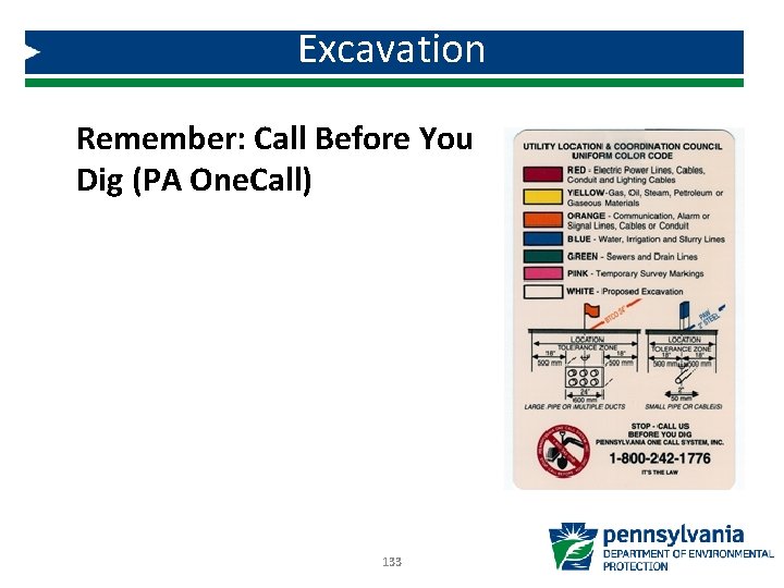Excavation Remember: Call Before You Dig (PA One. Call) 133 