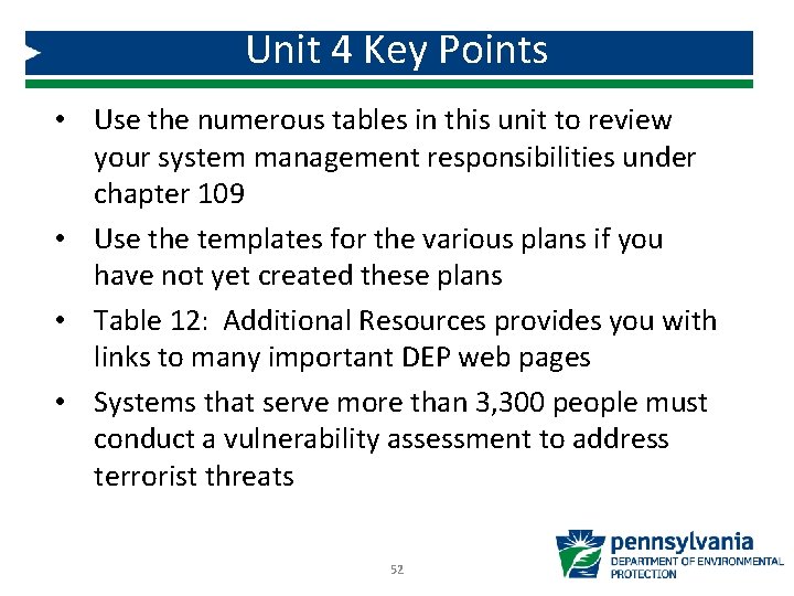 Unit 4 Key Points • Use the numerous tables in this unit to review