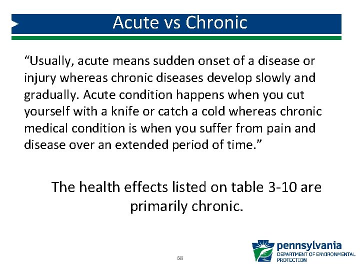 Acute vs Chronic “Usually, acute means sudden onset of a disease or injury whereas