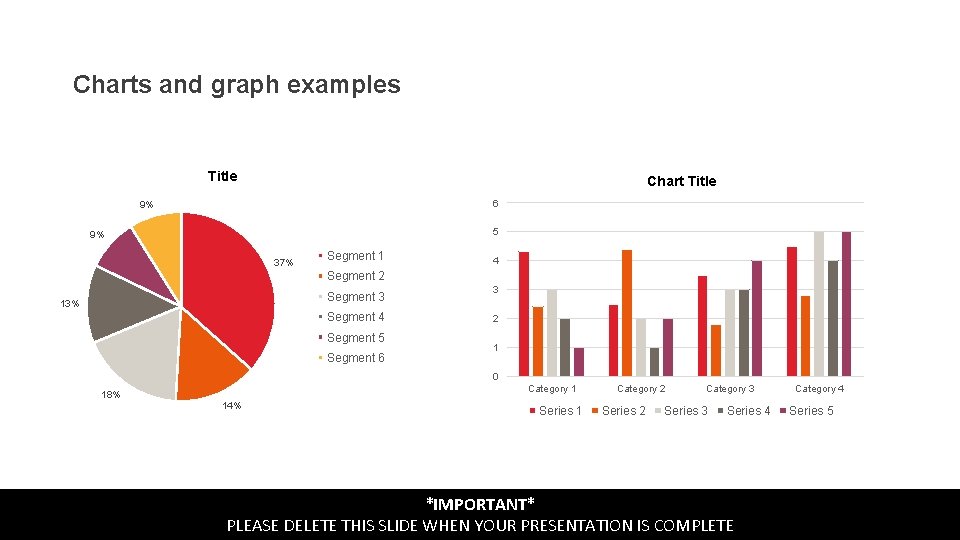 Charts and graph examples Title Chart Title 6 9% 5 9% 37% Segment 1
