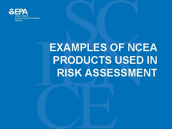 EXAMPLES OF NCEA PRODUCTS USED IN RISK ASSESSMENT 