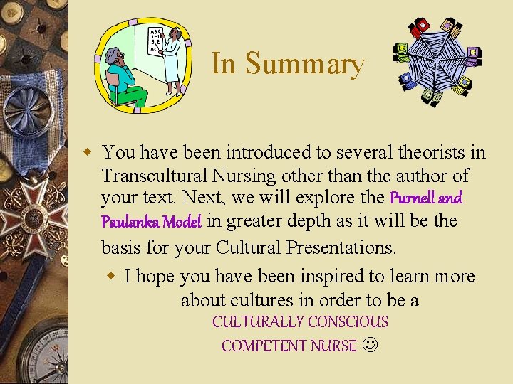 In Summary w You have been introduced to several theorists in Transcultural Nursing other