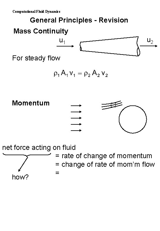 Computational Fluid Dynamics General Principles - Revision Mass Continuity u 1 u 2 For