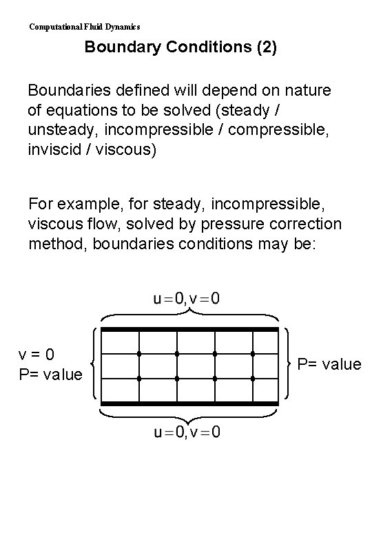 Computational Fluid Dynamics Boundary Conditions (2) Boundaries defined will depend on nature of equations