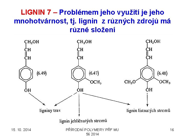LIGNIN 7 – Problémem jeho využití je jeho mnohotvárnost, tj. lignin z různých zdrojů
