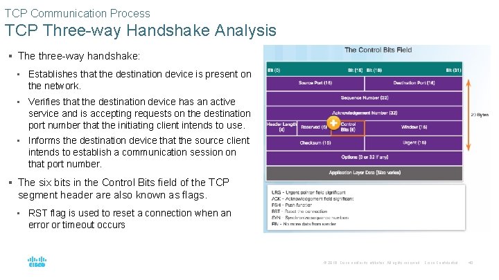 TCP Communication Process TCP Three-way Handshake Analysis § The three-way handshake: • Establishes that