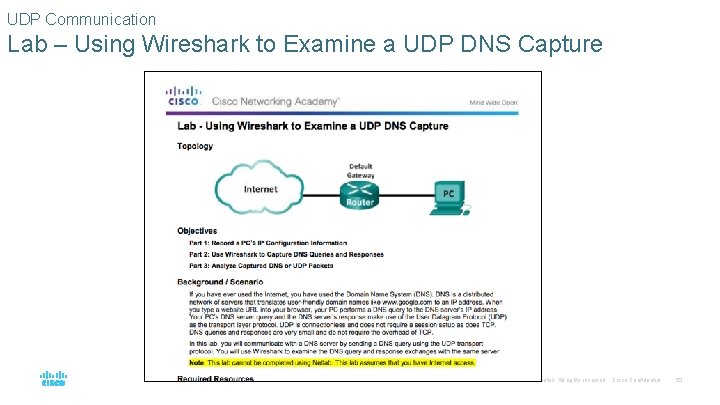 UDP Communication Lab – Using Wireshark to Examine a UDP DNS Capture © 2016