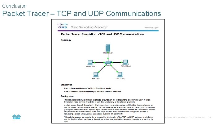 Conclusion Packet Tracer – TCP and UDP Communications © 2016 Cisco and/or its affiliates.