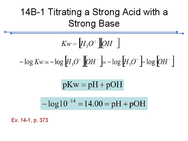 14 B-1 Titrating a Strong Acid with a Strong Base Ex. 14 -1, p.