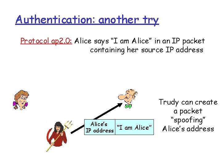 Authentication: another try Protocol ap 2. 0: Alice says “I am Alice” in an Authentication: another try Protocol ap 2. 0: Alice says “I am Alice” in an